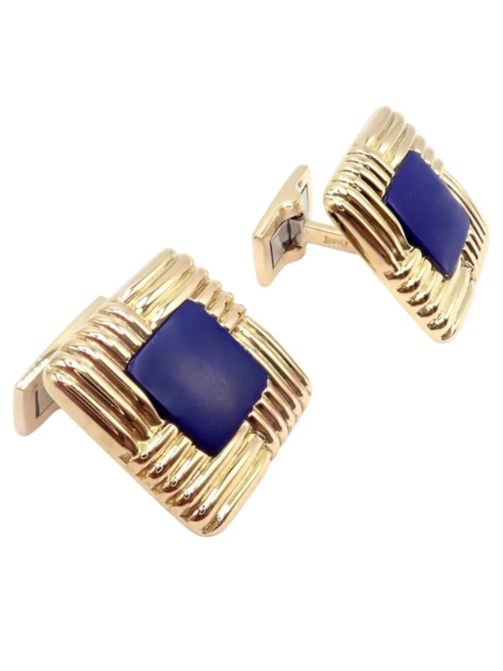 Piaget 18k Yellow Gold Large Lapis Lazuli Rope Square Gold Cufflinks